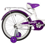 Велосипед NOVATRACK 20" BUTTERFLY, белый-фиолетовый, тормоз ножной, крылья и багажник