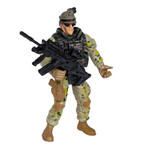 Набор "Армия" солдатик с оружием, " НАСТОЯЩИЙ БОЕЦ"  Bondibon, CRD 21,5x13x3 см, спецназовец ,форма камуфляж песочного цвета.
