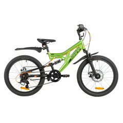 Велосипед NOVATRACK 20" SHARK зелёный, сталь, 6-скор, Microshift/Microshift MS25, диск.тормоз STG