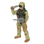 Набор "Армия" солдатик с оружием, " НАСТОЯЩИЙ БОЕЦ"  Bondibon, CRD 21,5x13x3 см, спецназовец, форма камуфляж песочного цвета.